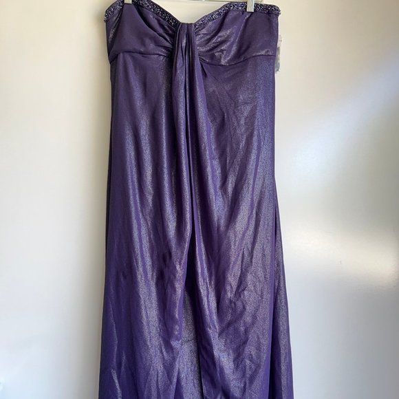 NWT $159 David's Bridal Lapis FogFoil Split Front A-Line Dress Beading Size 16 - Picture 2 of 13